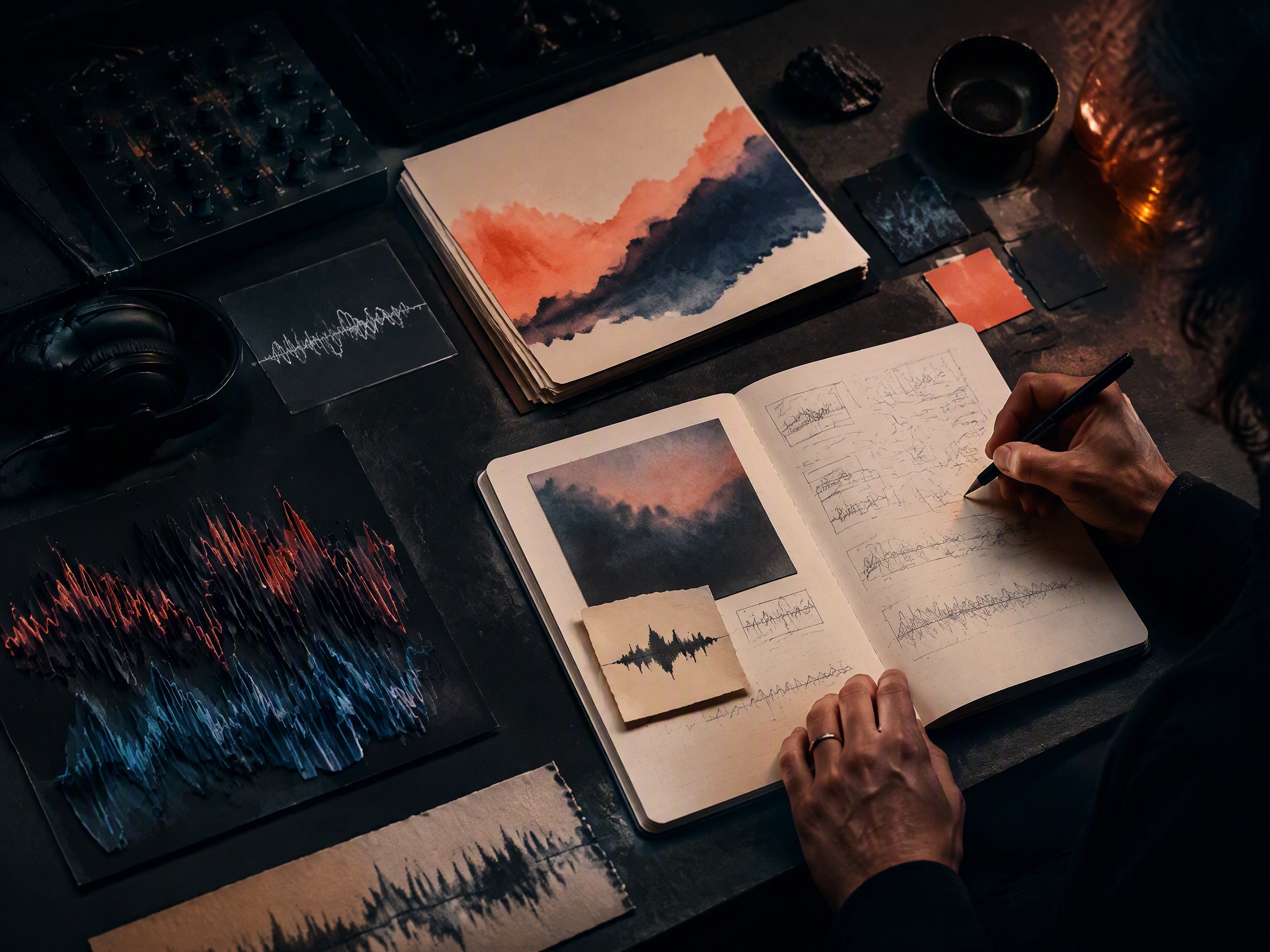 Creative process scene for ambient music