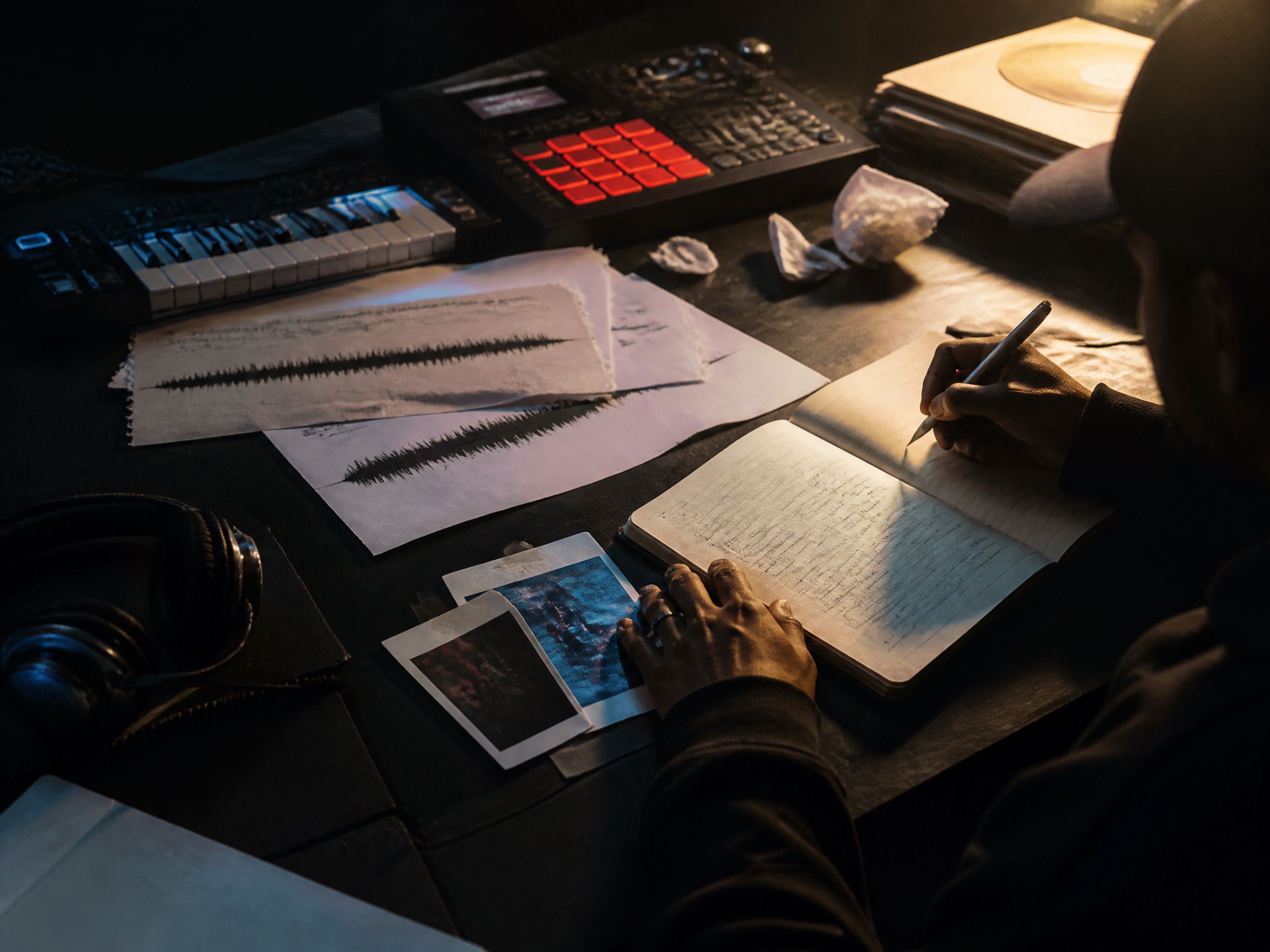 Creative process scene for hip hop music