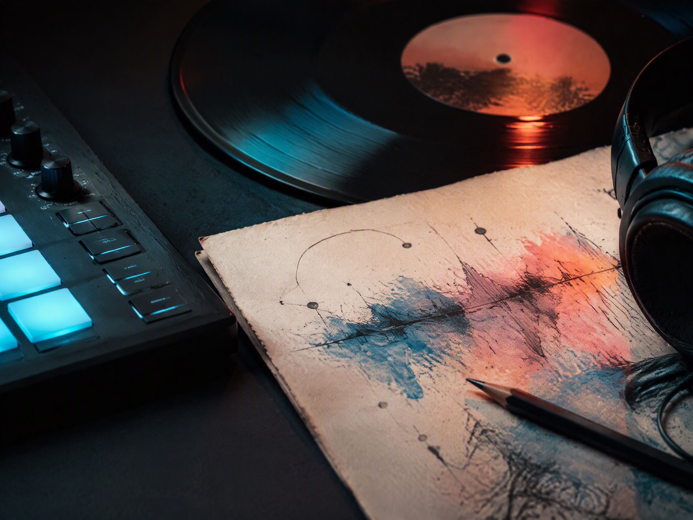 Close-up sound texture inspired by music generator for beginners music