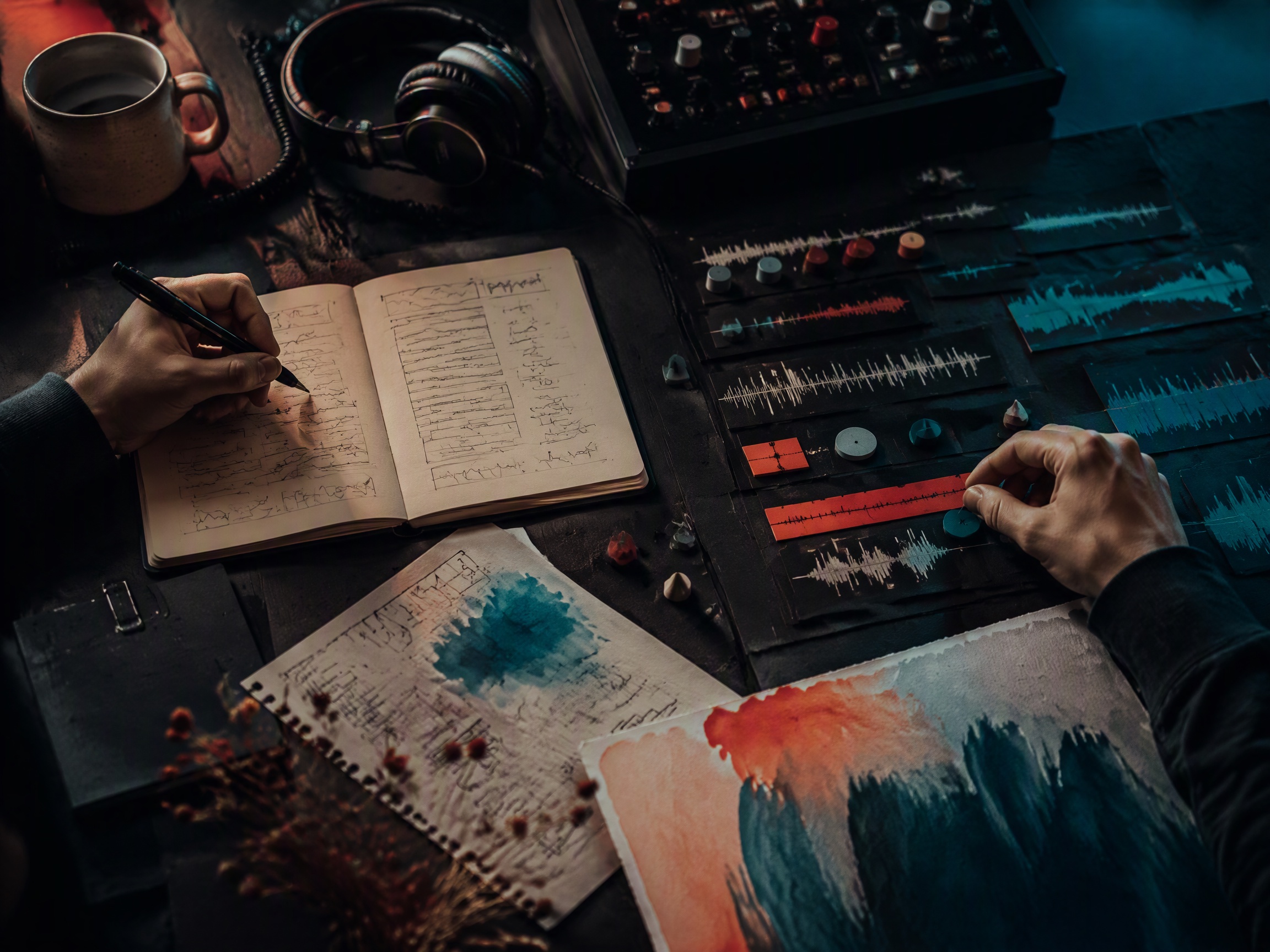 Creative process scene for music generator for beginners music
