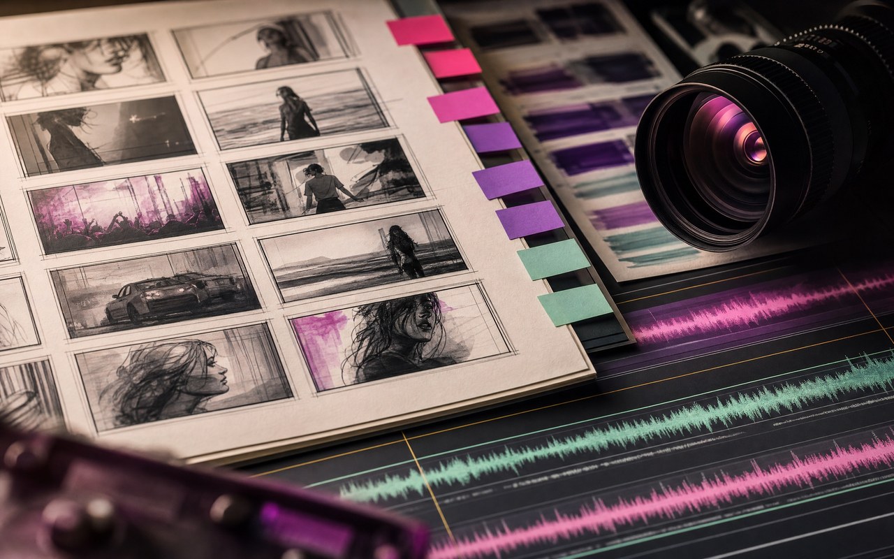 Close-up sound texture inspired by music video production workflow music