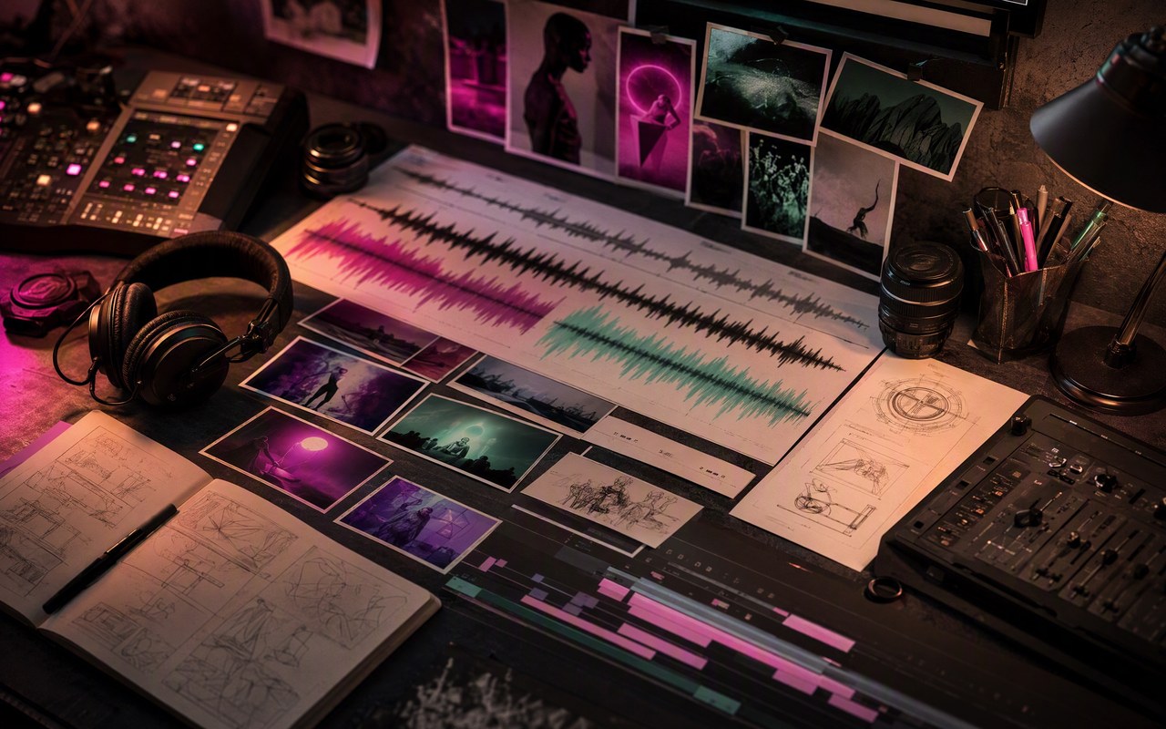 Creative process scene for music video production workflow music
