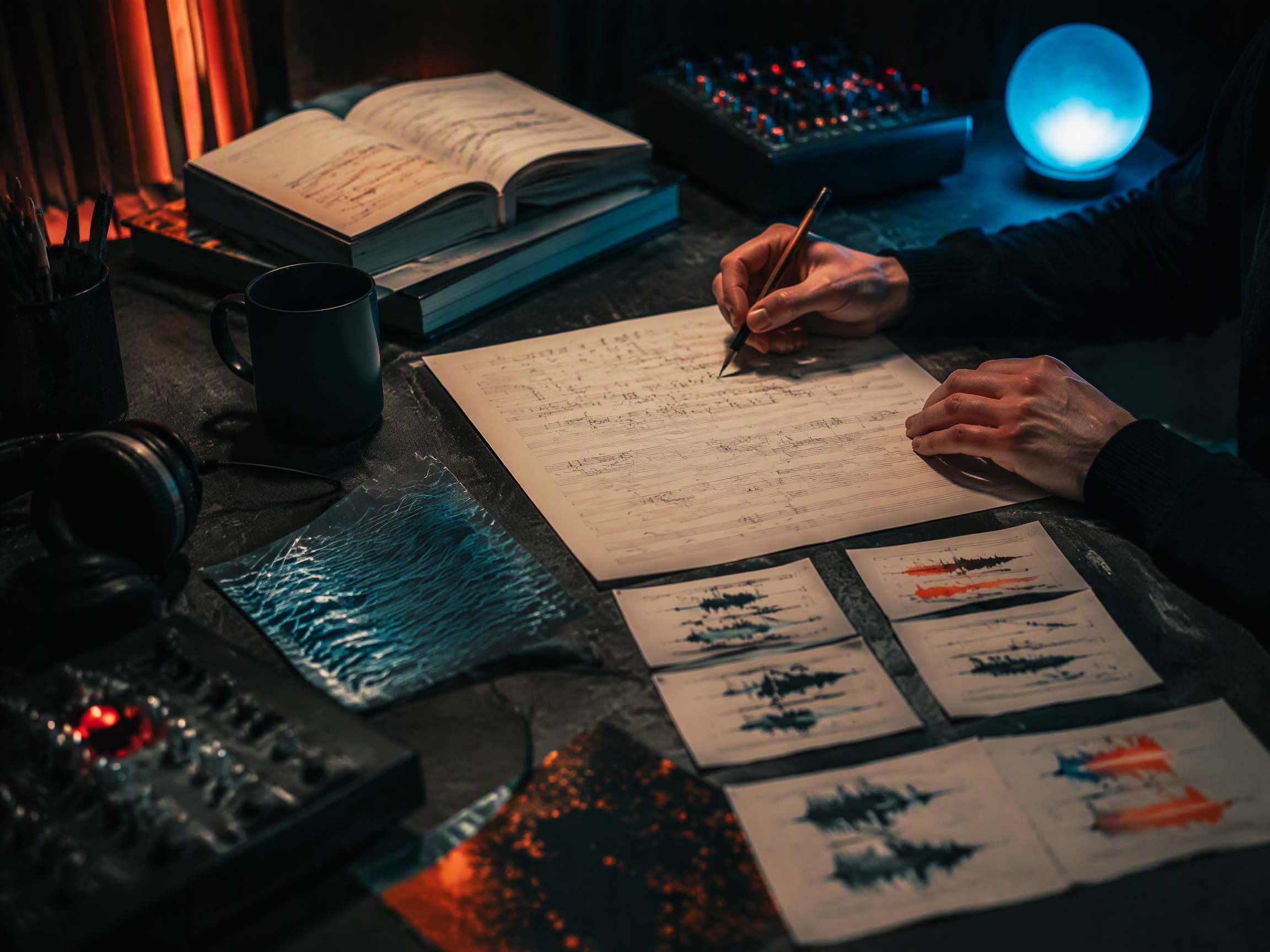 Creative process scene for orchestral music