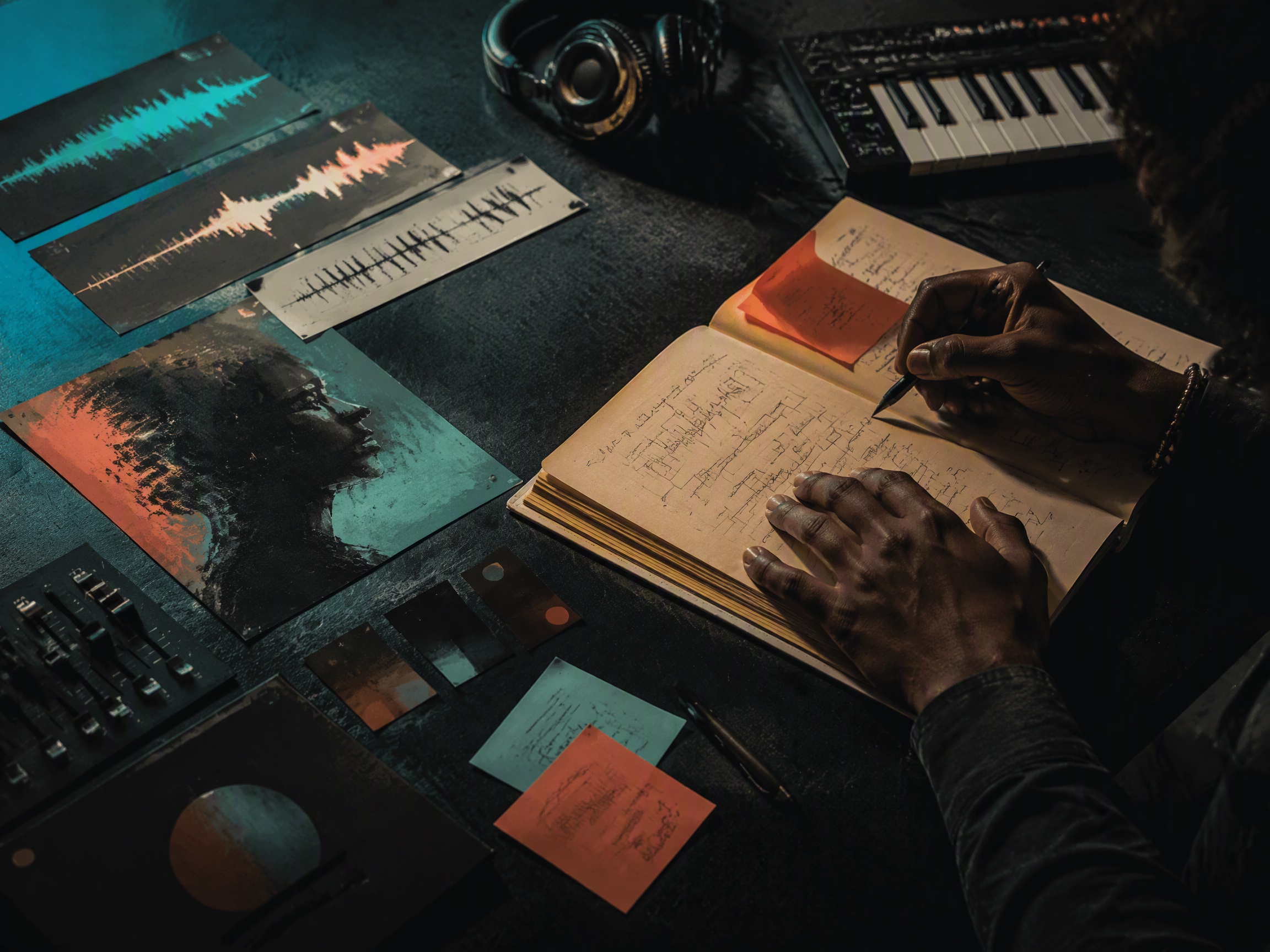 Creative process scene for r and b music