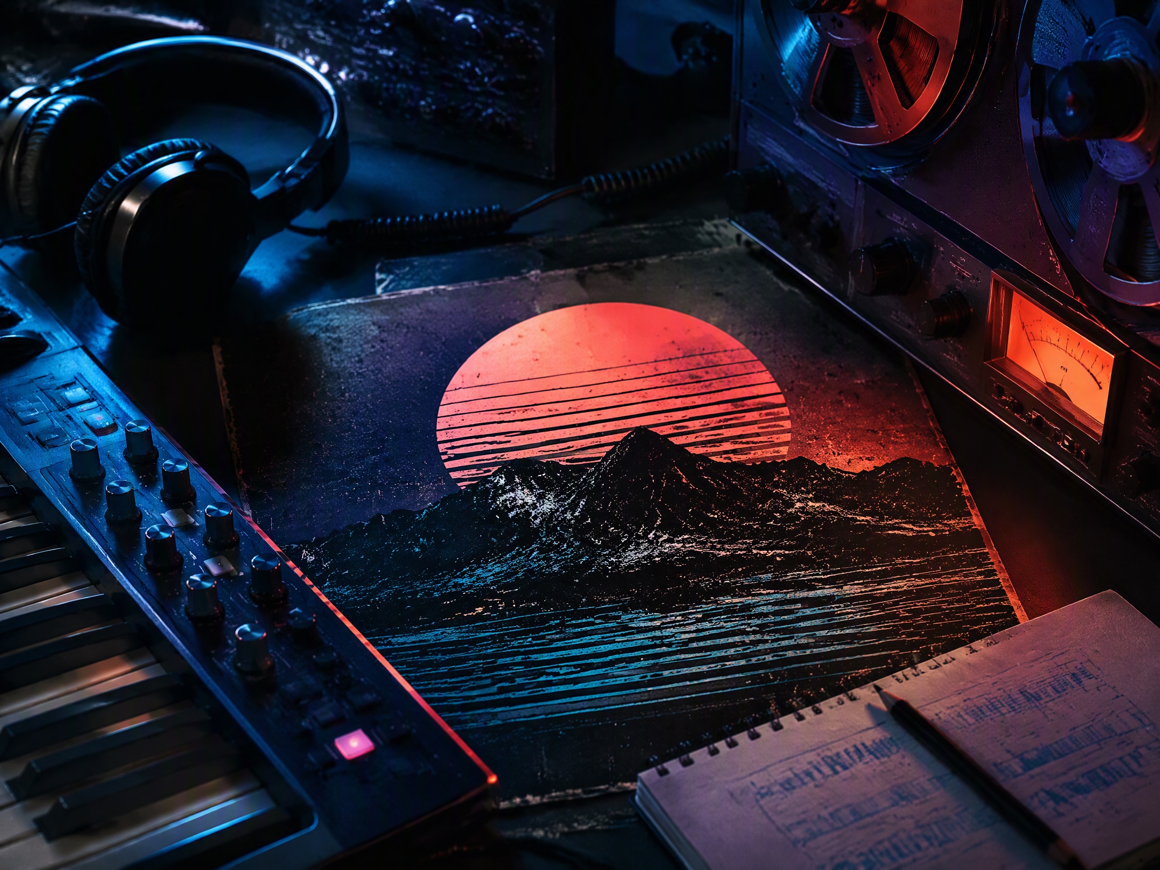 Close-up sound texture inspired by synthwave music