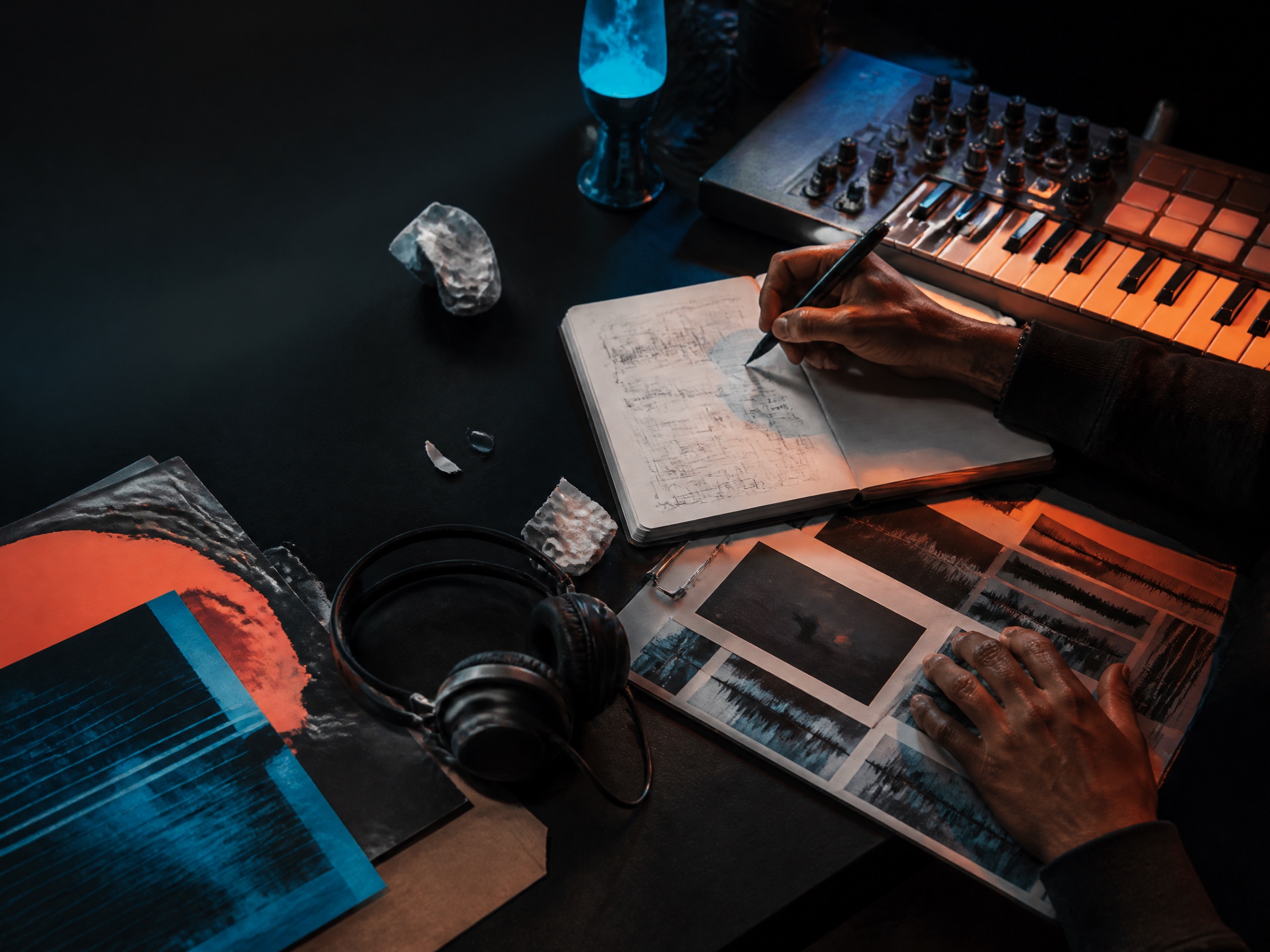Creative process scene for trap music
