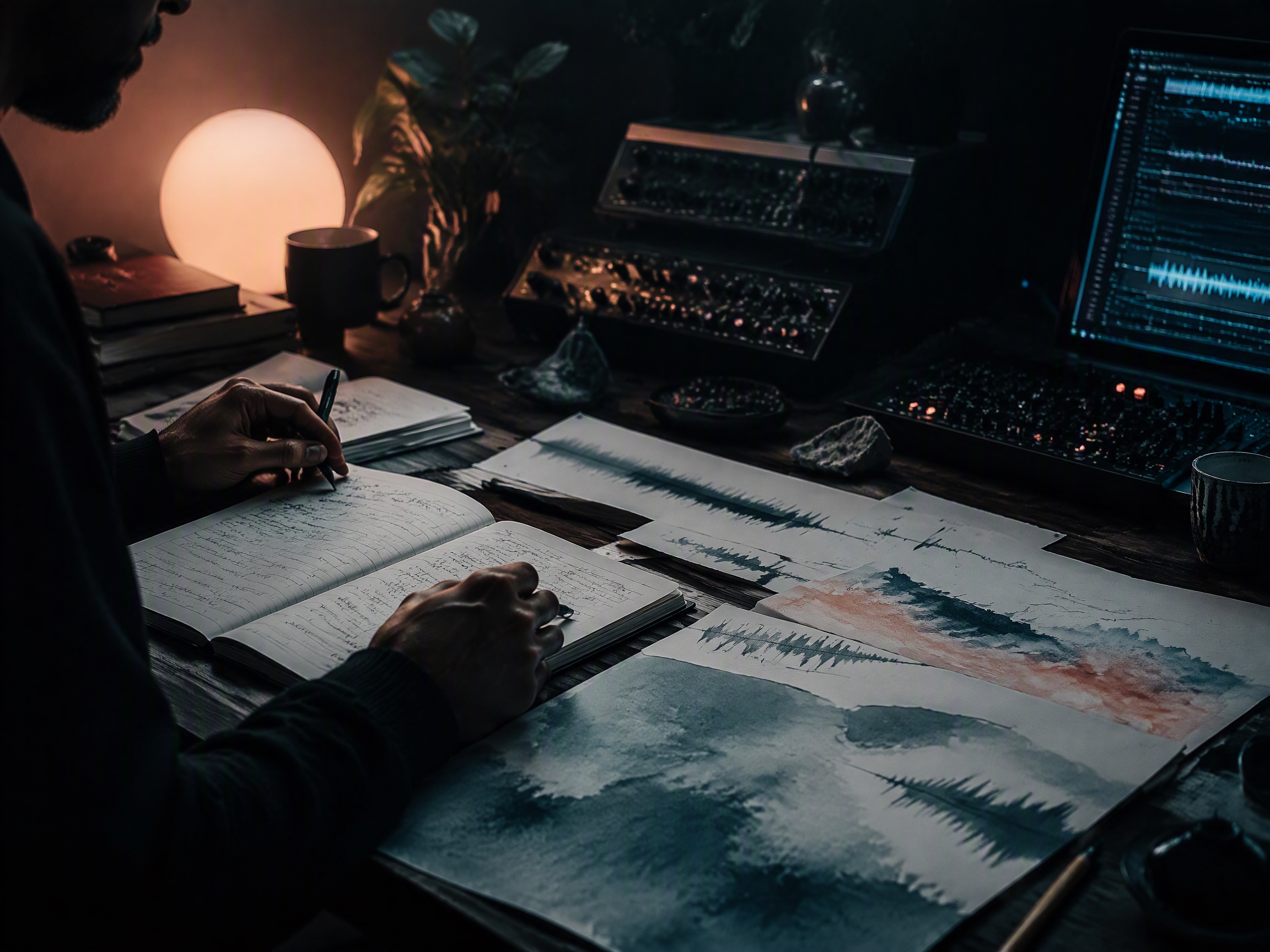 Creative process scene for ambient sleep music