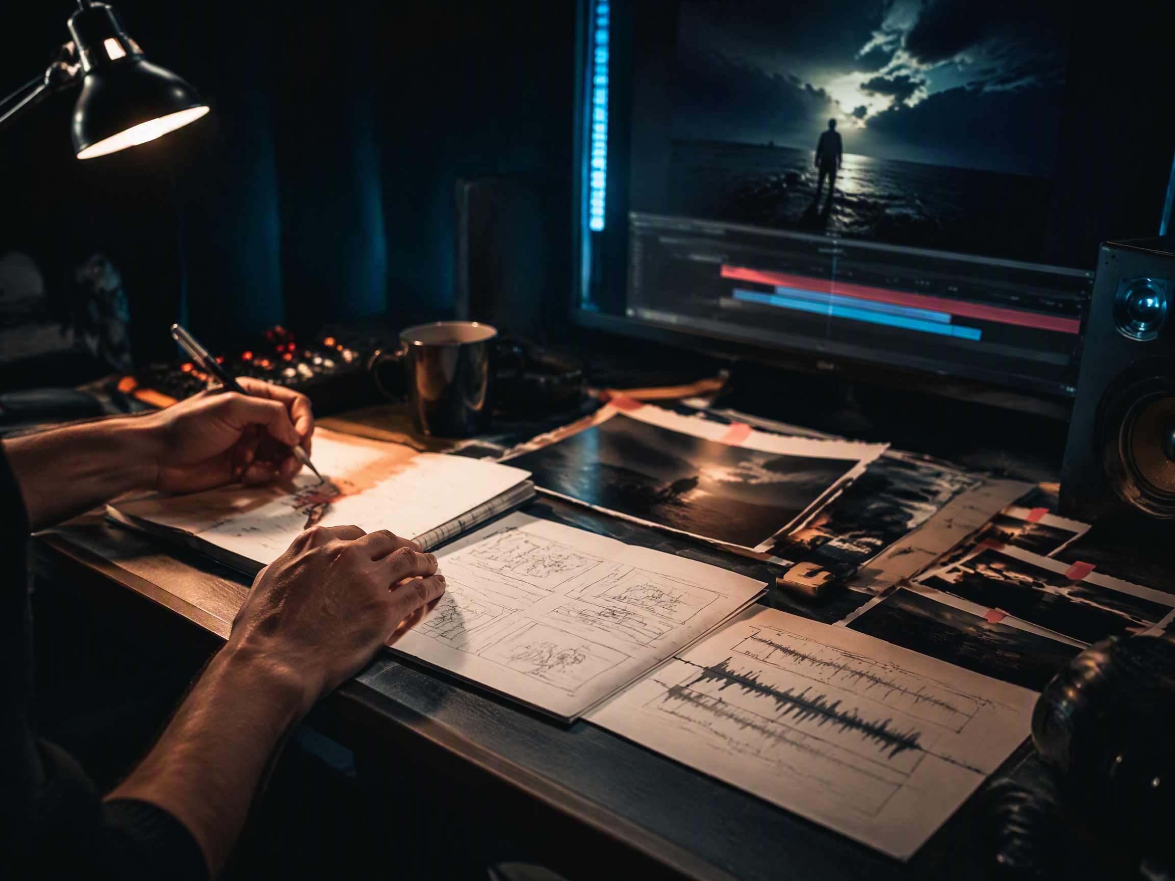 Creative process scene for cinematic video music