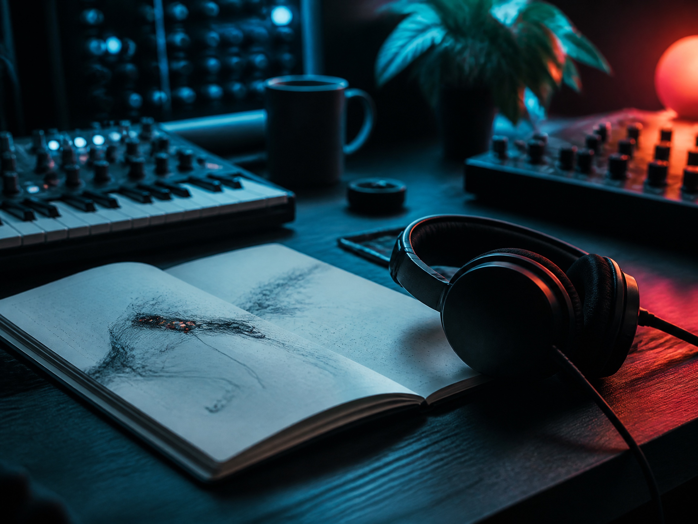 Close-up sound texture inspired by creative flow music