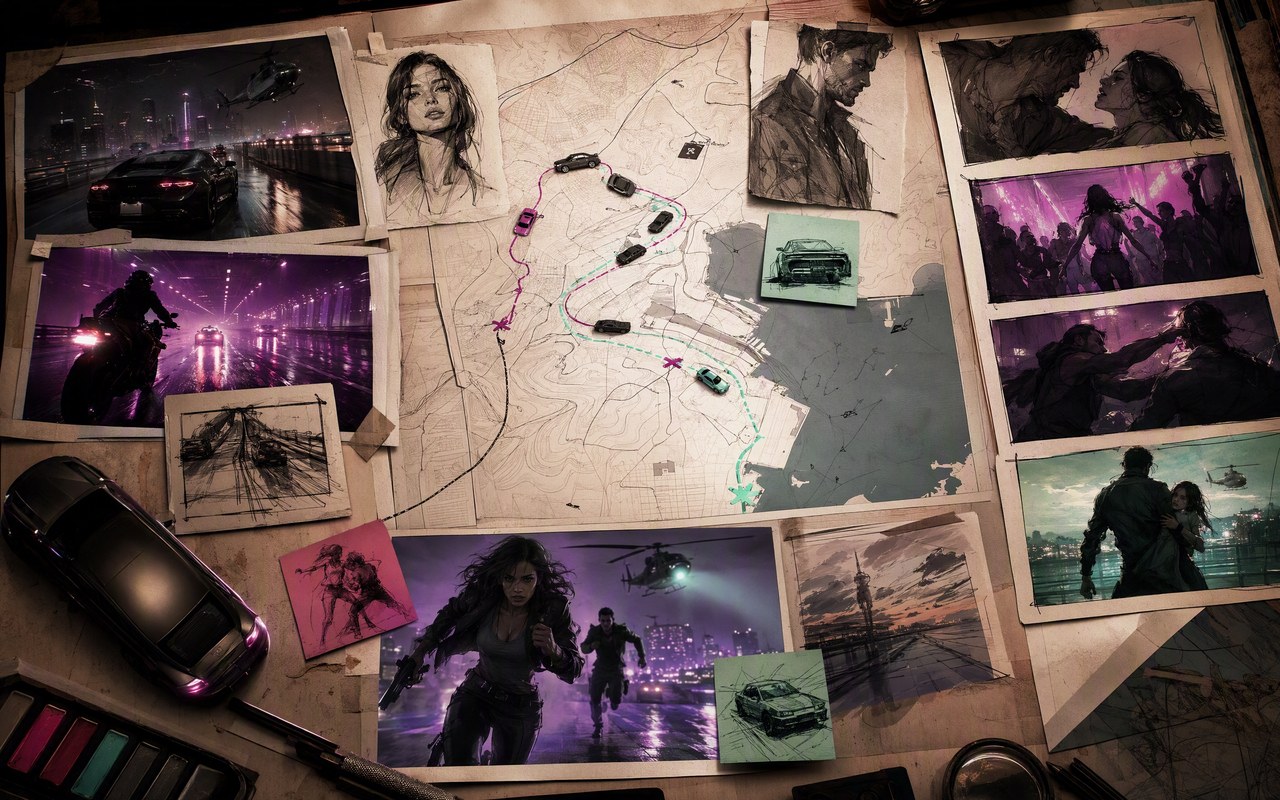 Creative process scene for electronic hunter action mv music