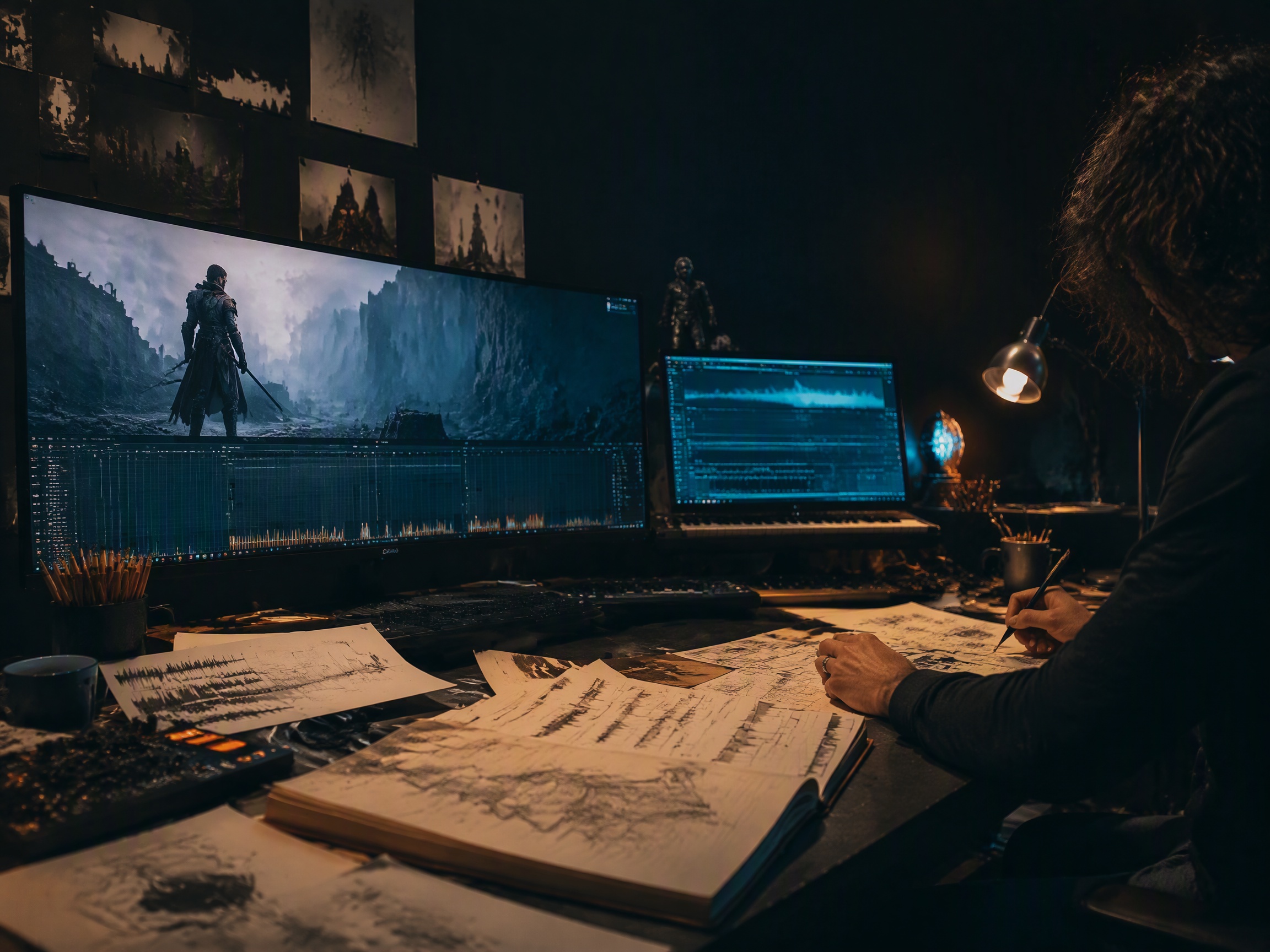 Creative process scene for game character music