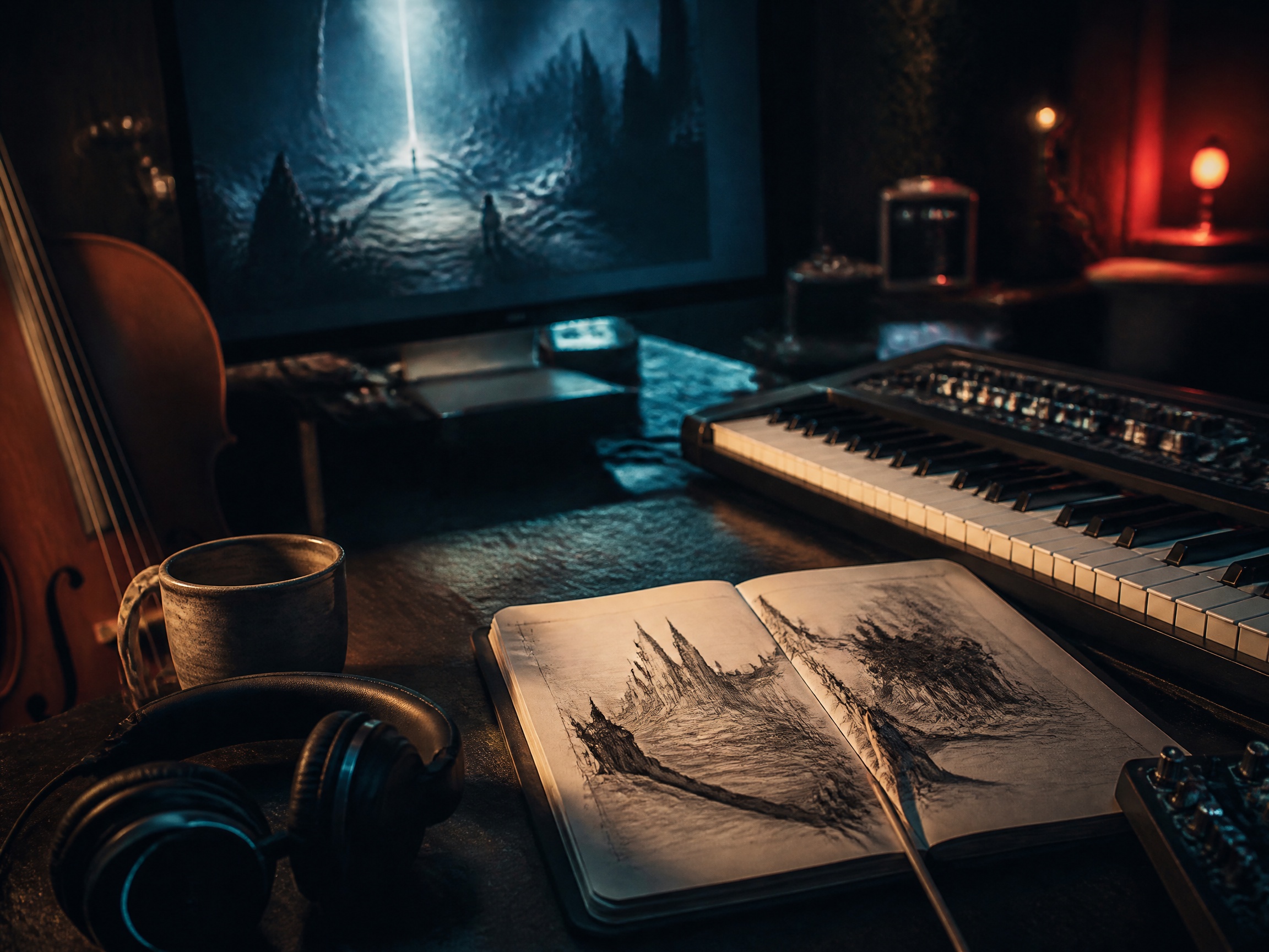 Close-up sound texture inspired by game trailers music