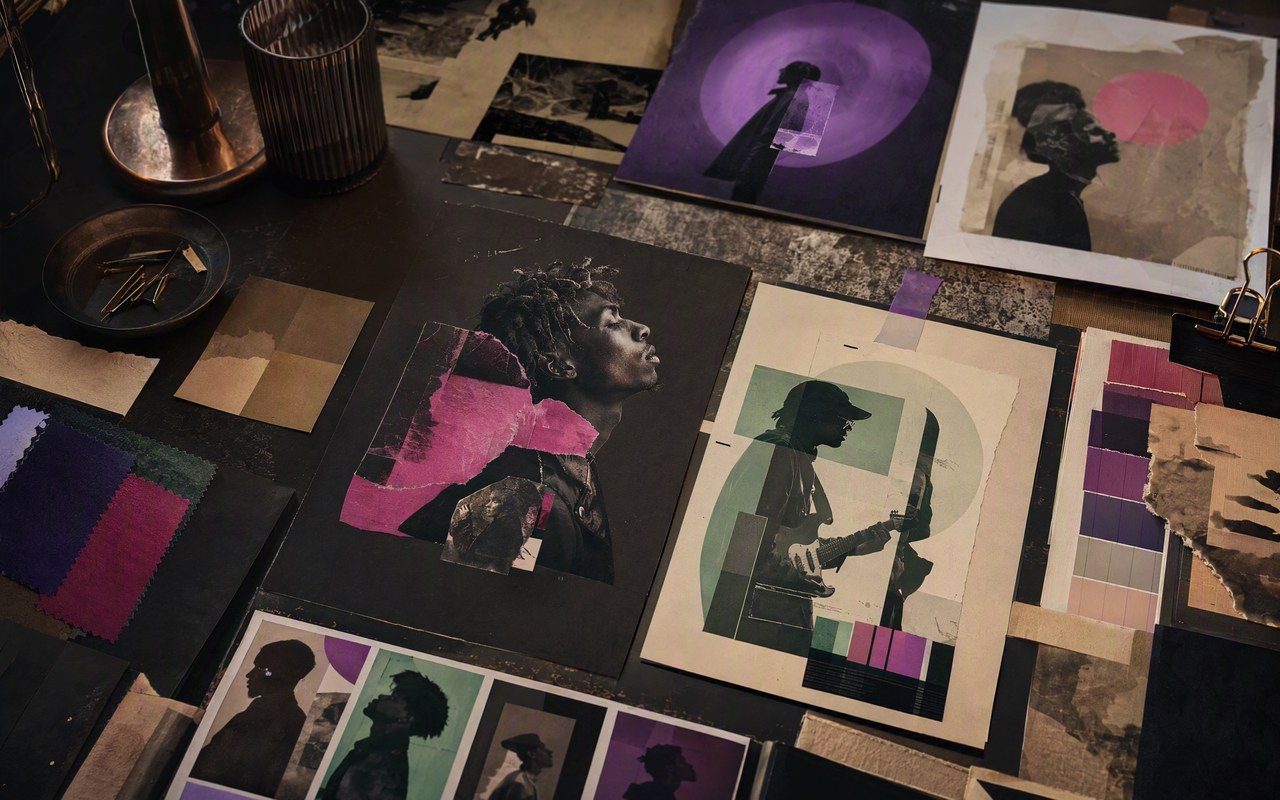Creative process scene for kinetic collage ai music video music