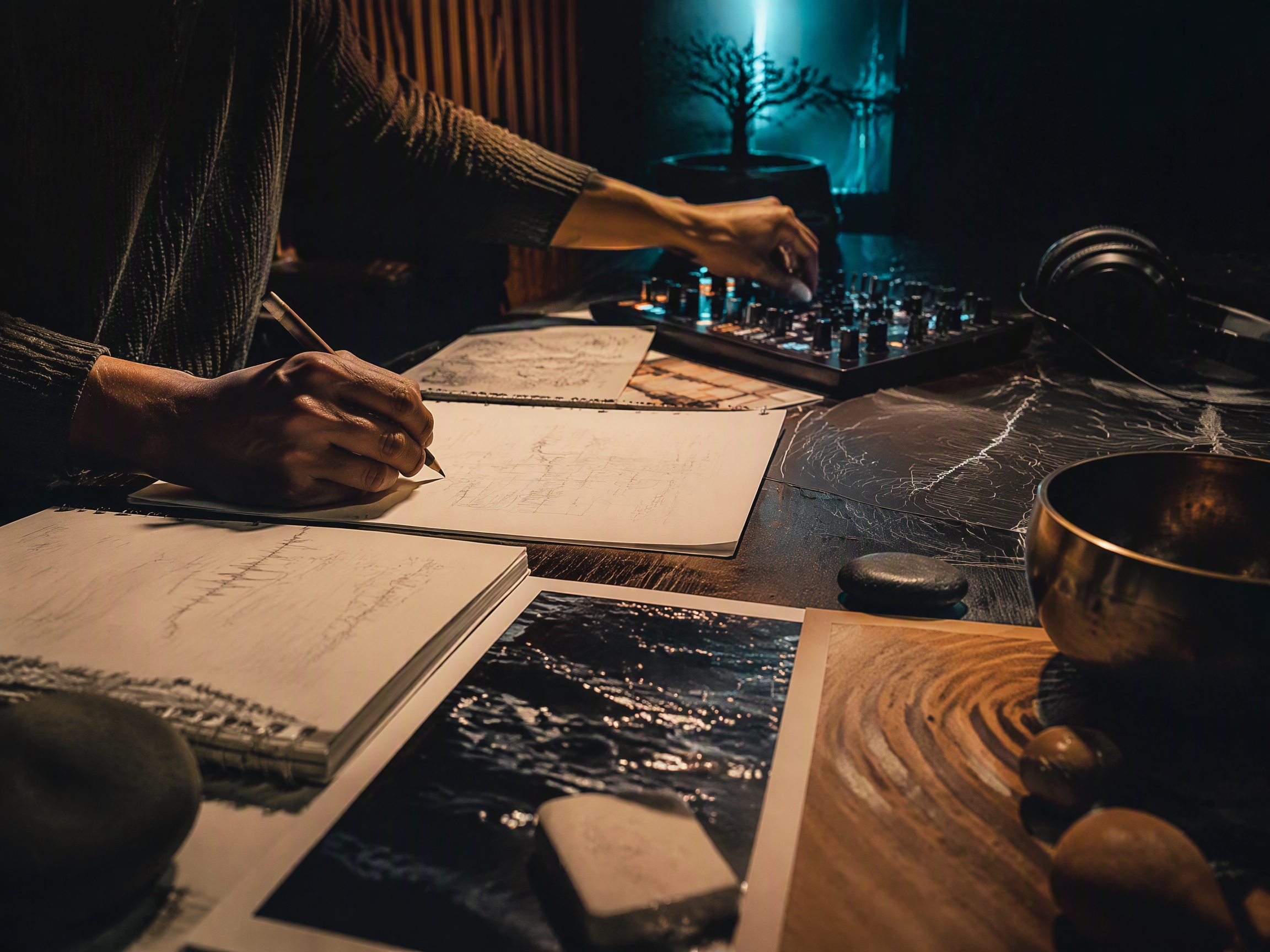 Creative process scene for massage music