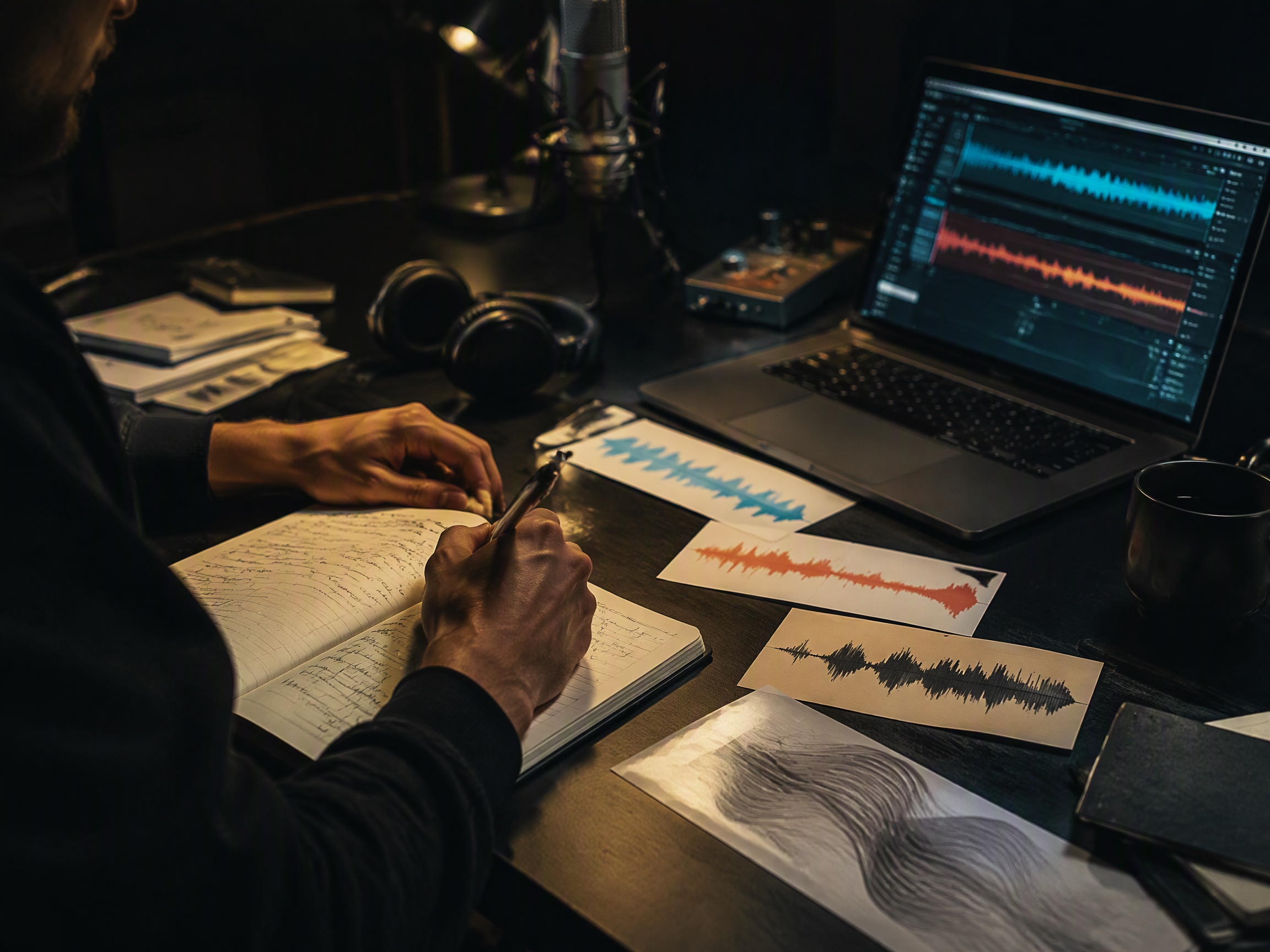 Creative process scene for mureka vs suno for vocals music