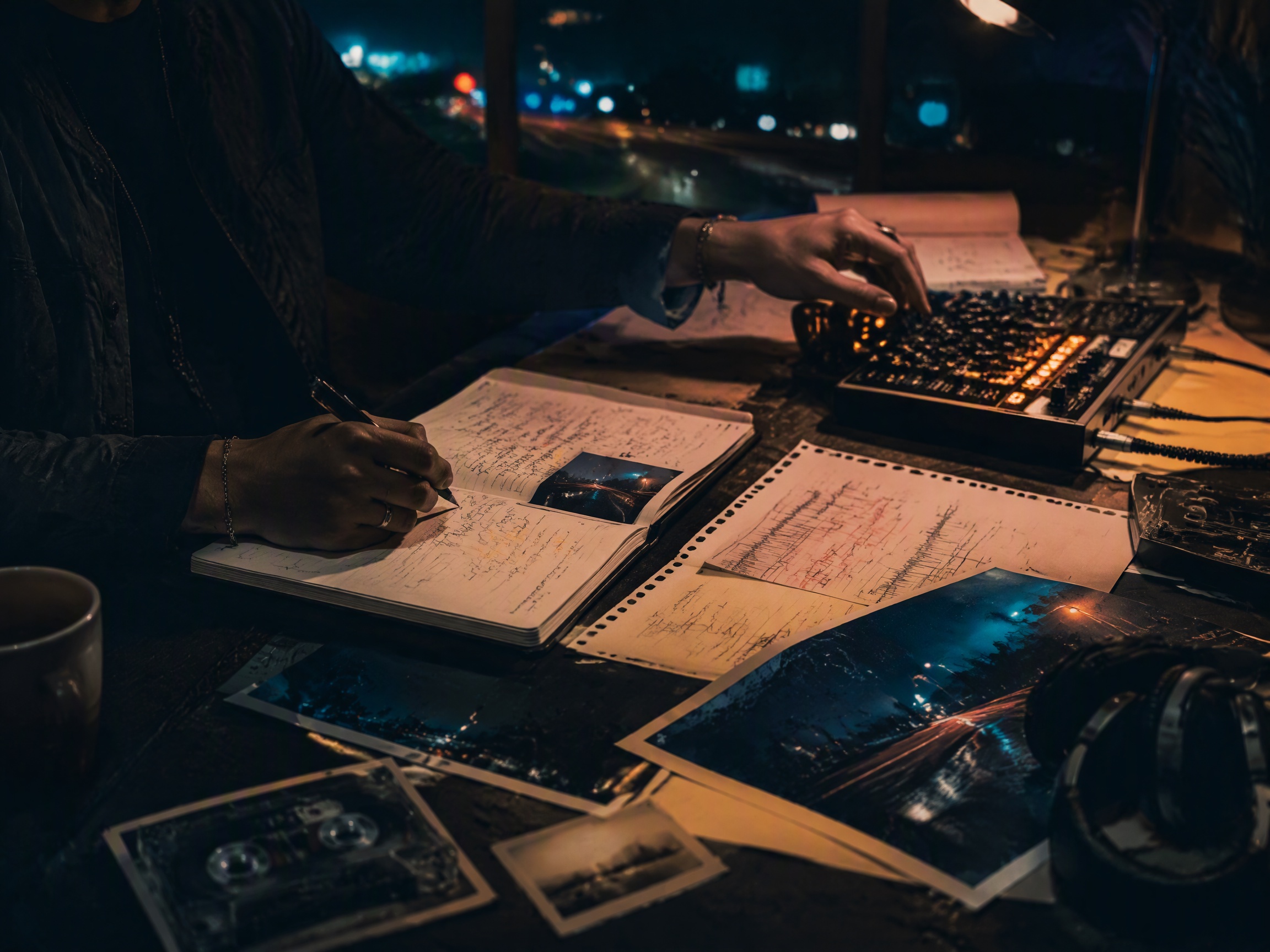 Creative process scene for night drive music