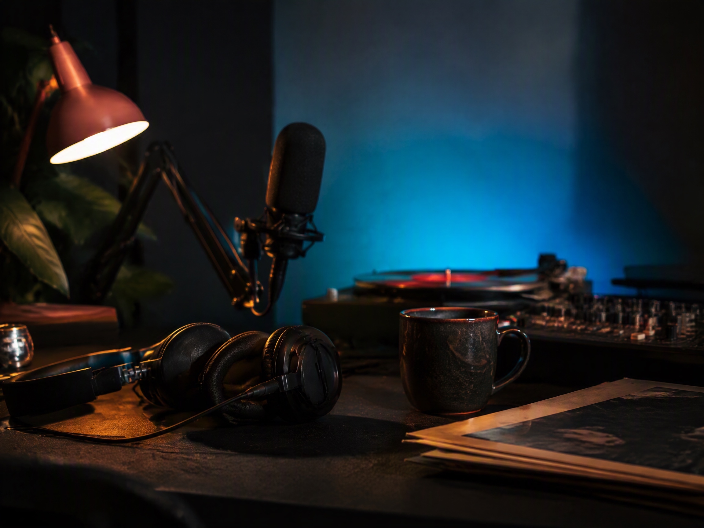 Close-up sound texture inspired by podcast bed music