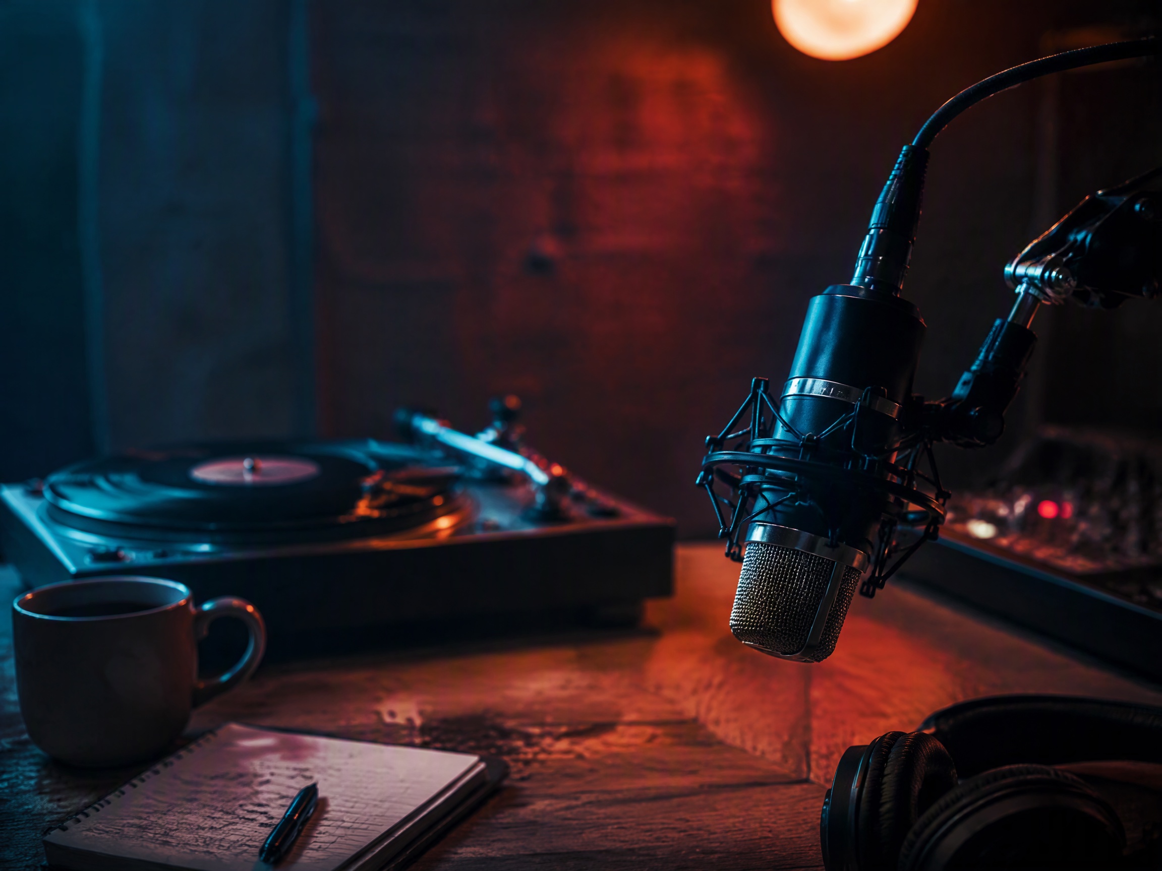 Close-up sound texture inspired by podcast intro music