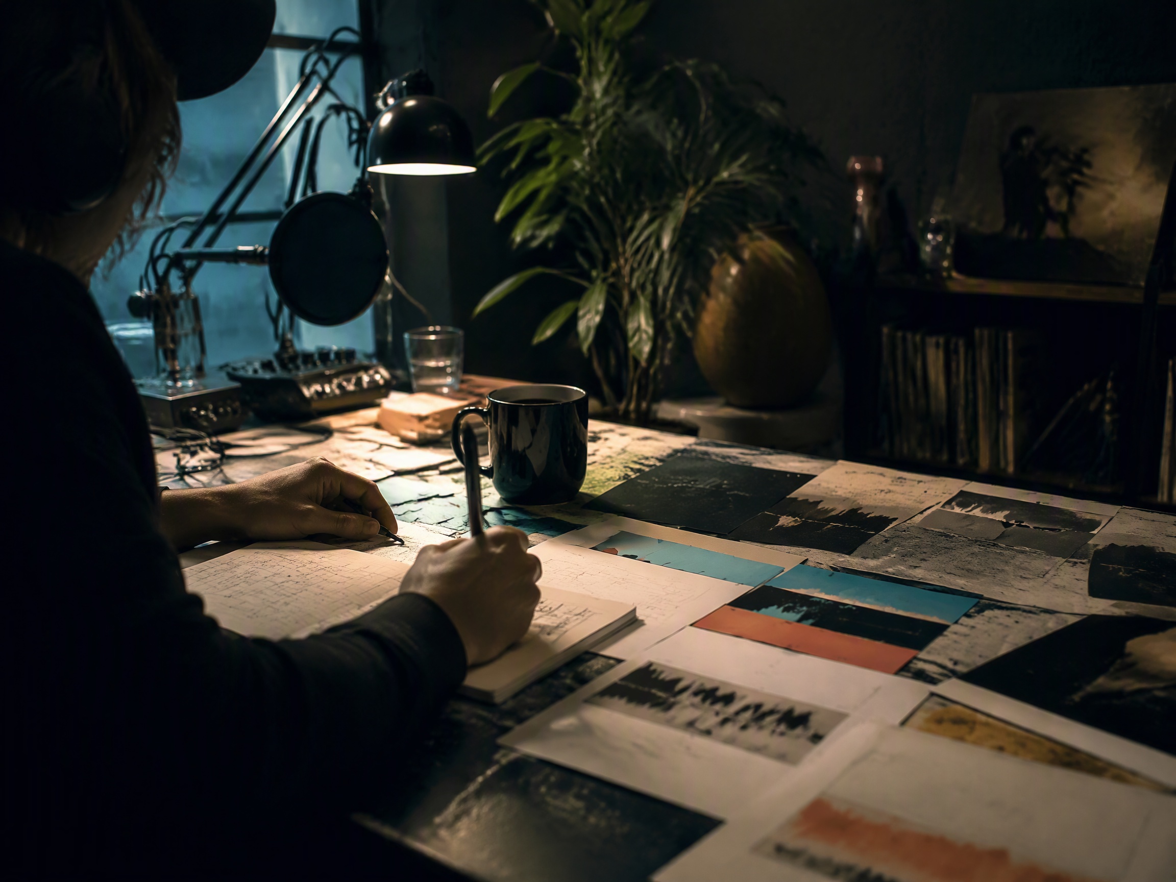 Creative process scene for podcasts music