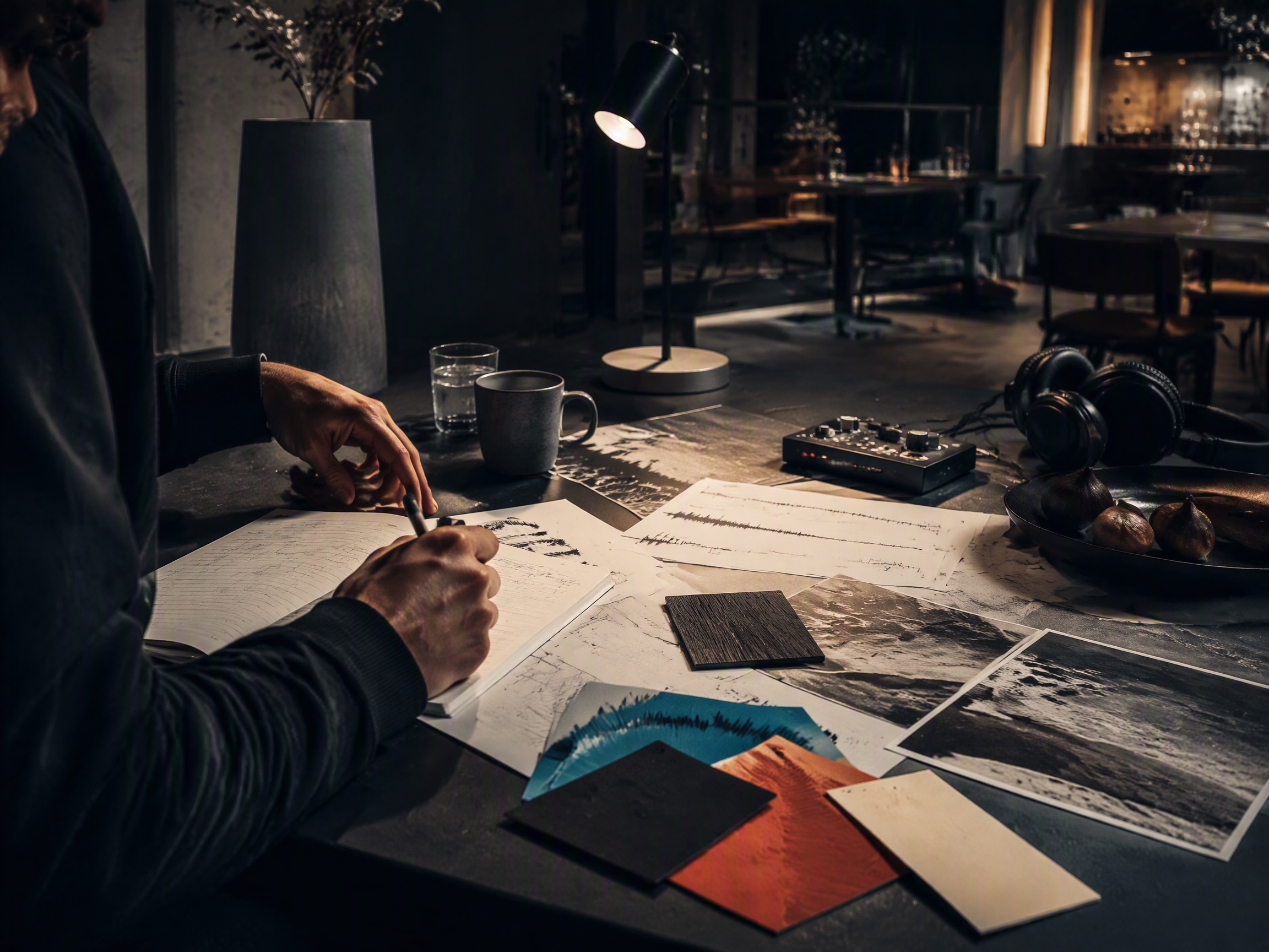 Creative process scene for restaurant music