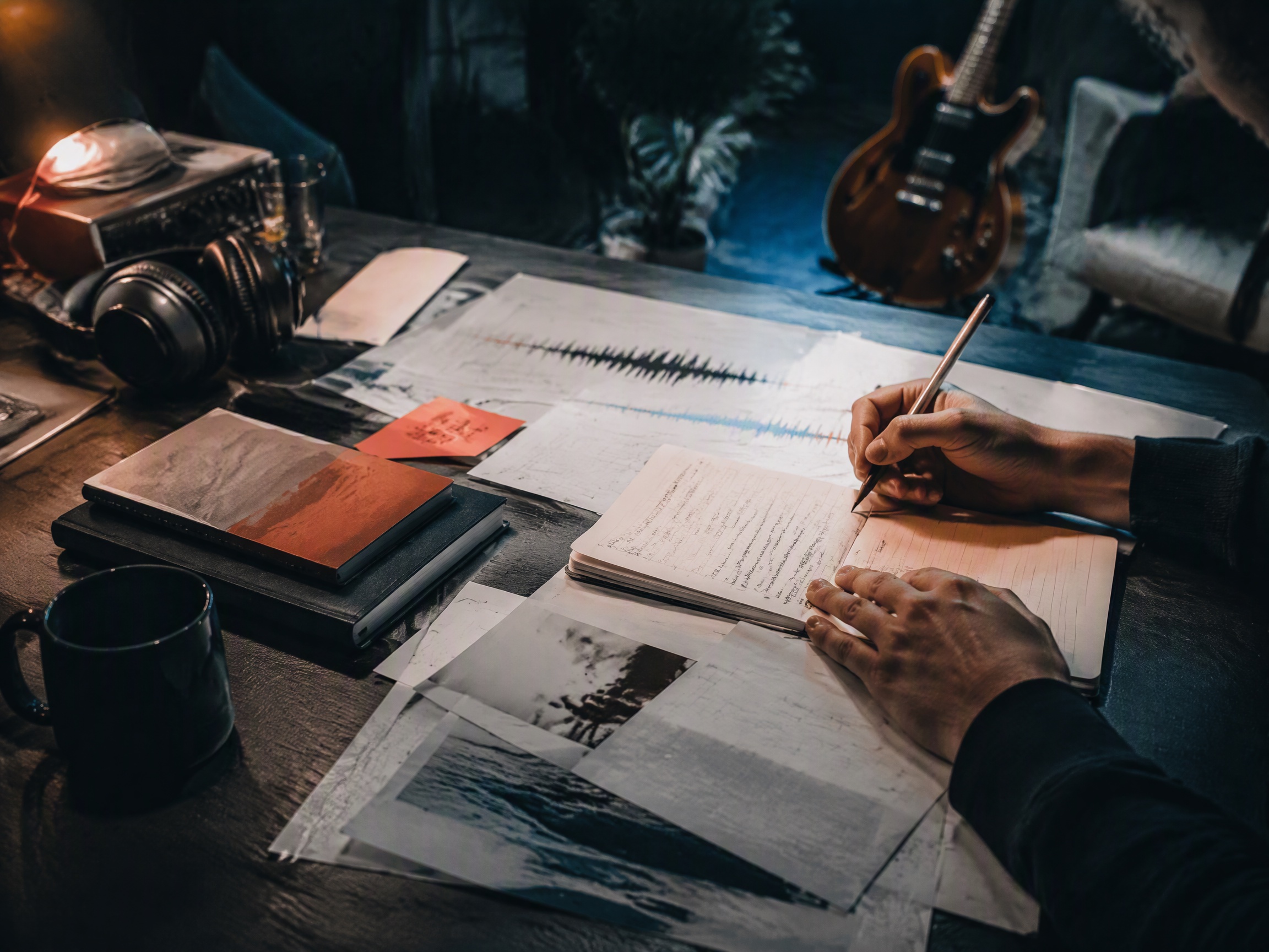 Creative process scene for story to song music