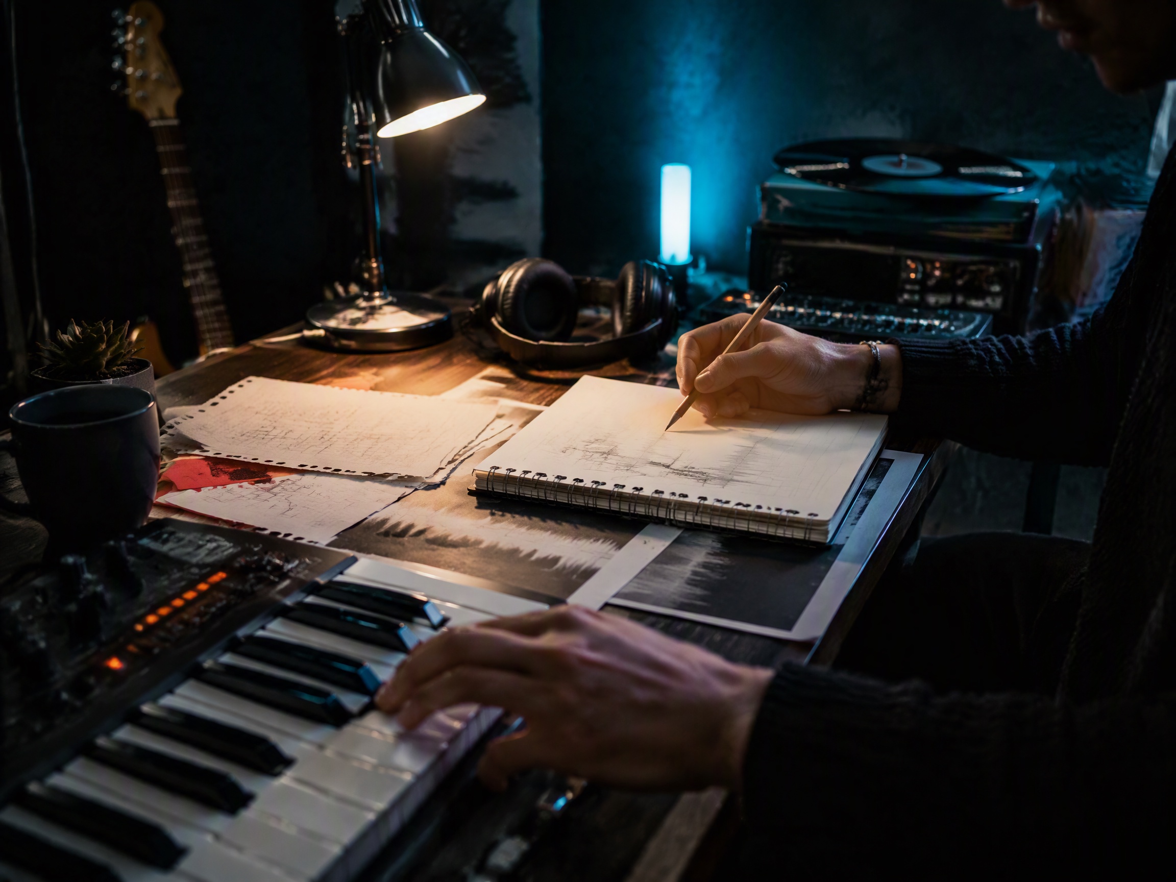 Creative process scene for tutorials music