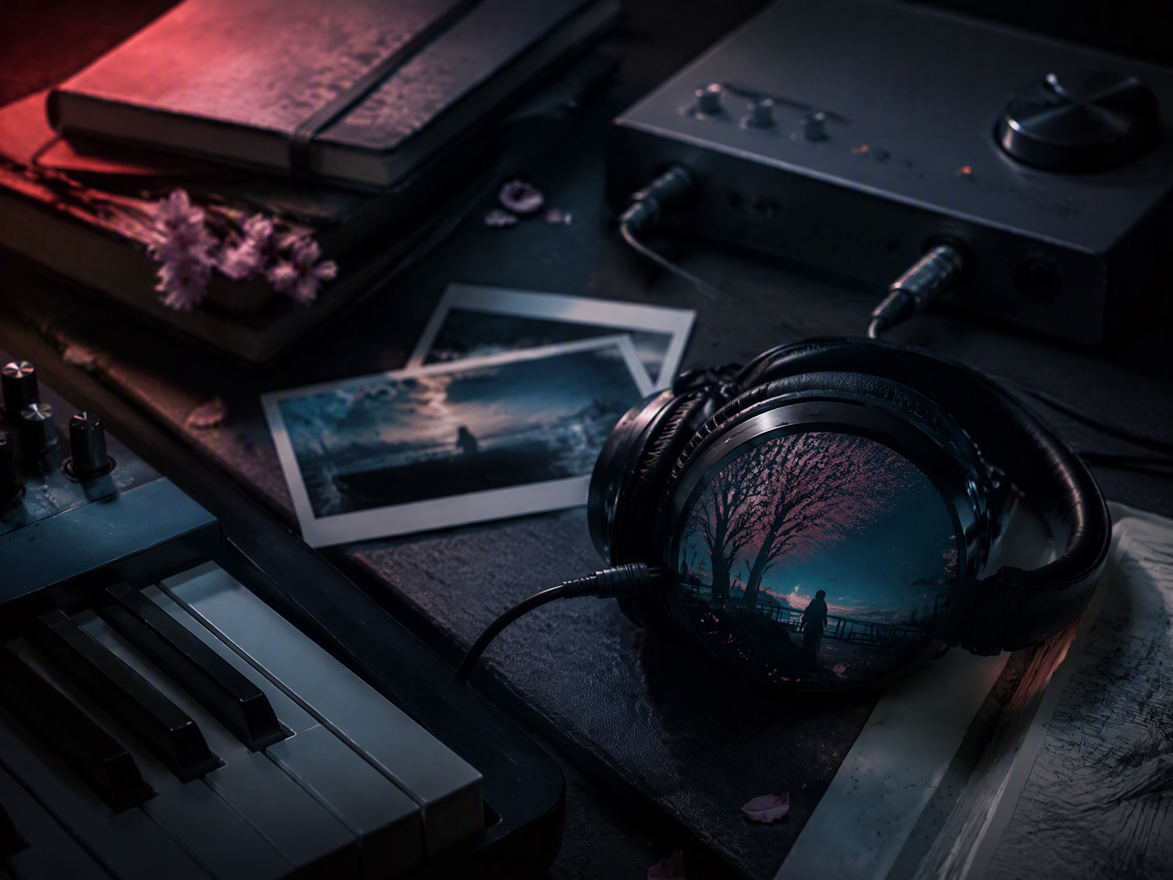 Close-up sound texture inspired by visual novel music