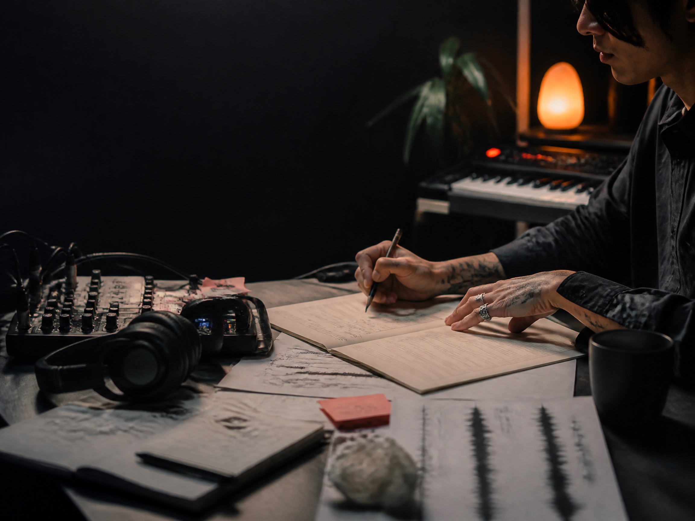 Creative process scene for work music