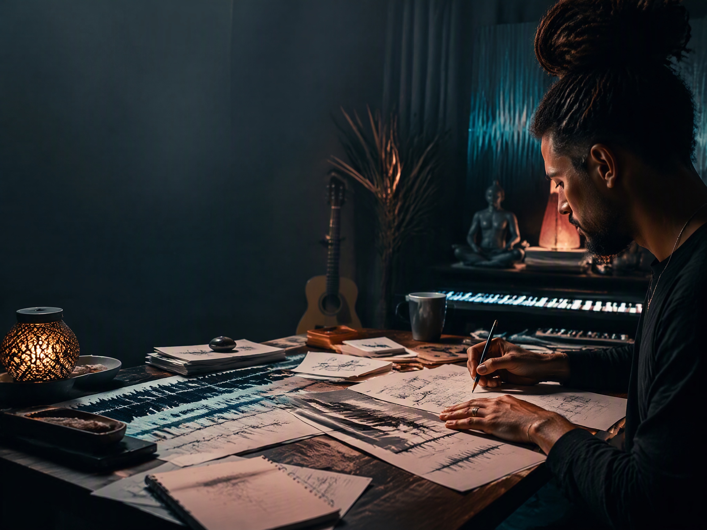 Creative process scene for yoga music
